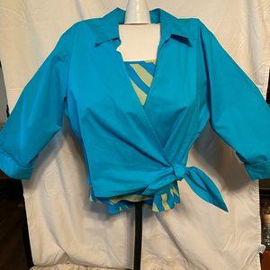 Quizz Again Stretch blue wrap shirt and INC long-sleeved jersey knit shirt.